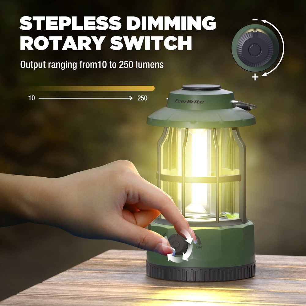 EverBrite LED Camping Lantern USB C Rechargeable Lantern Stepless Dimming Switch