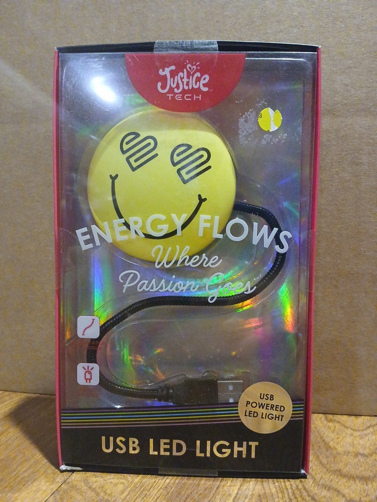 JUSTICE TECH Desktop USB Light Adjustable, Flexible & Bright - SMILEY - NIB