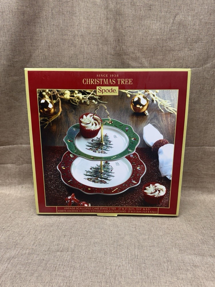 Spode Vintage Scallop Cake Stand - Christmas Tree, Two Tier - New