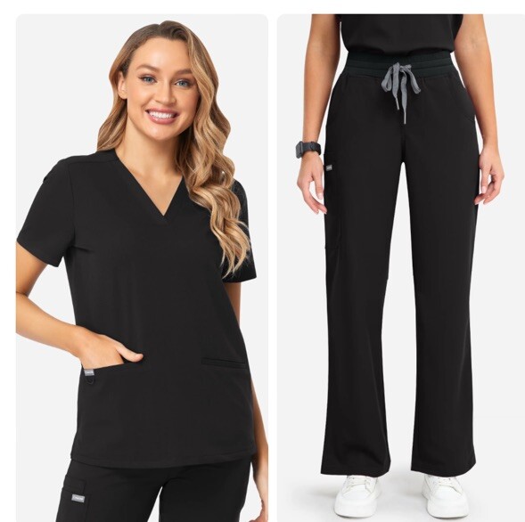 Black Scrub Top And Pants Womens Medium