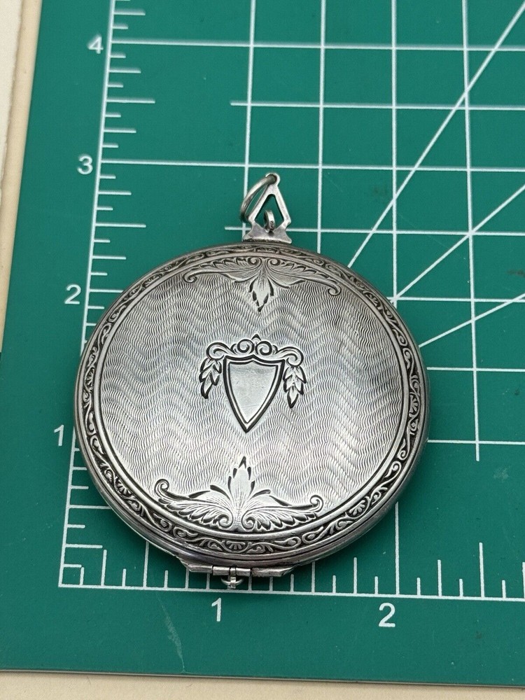 Antique Large Locket Sterling OES Round Engine Turned Shield Inscribed 1925