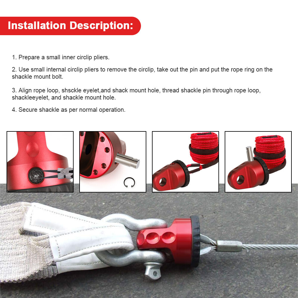 Red Winch Rope Guide Link Connection Hook Mount For ATV UTV SUV Jeep Wrangler