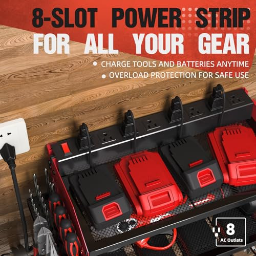Power Tool Organizer with Charging Station, 4 Drill 3 Layer Red W/Outlets
