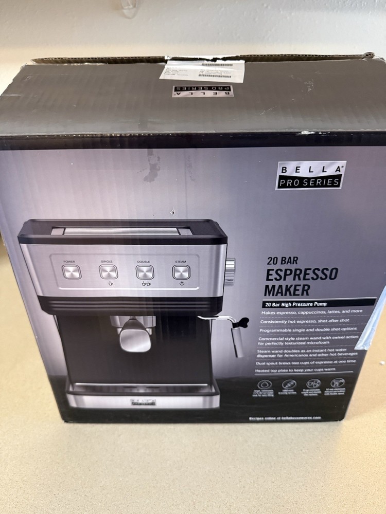 Bella Pro Series 20-Bar Espresso Maker – Stainless Steel Coffee Machine,