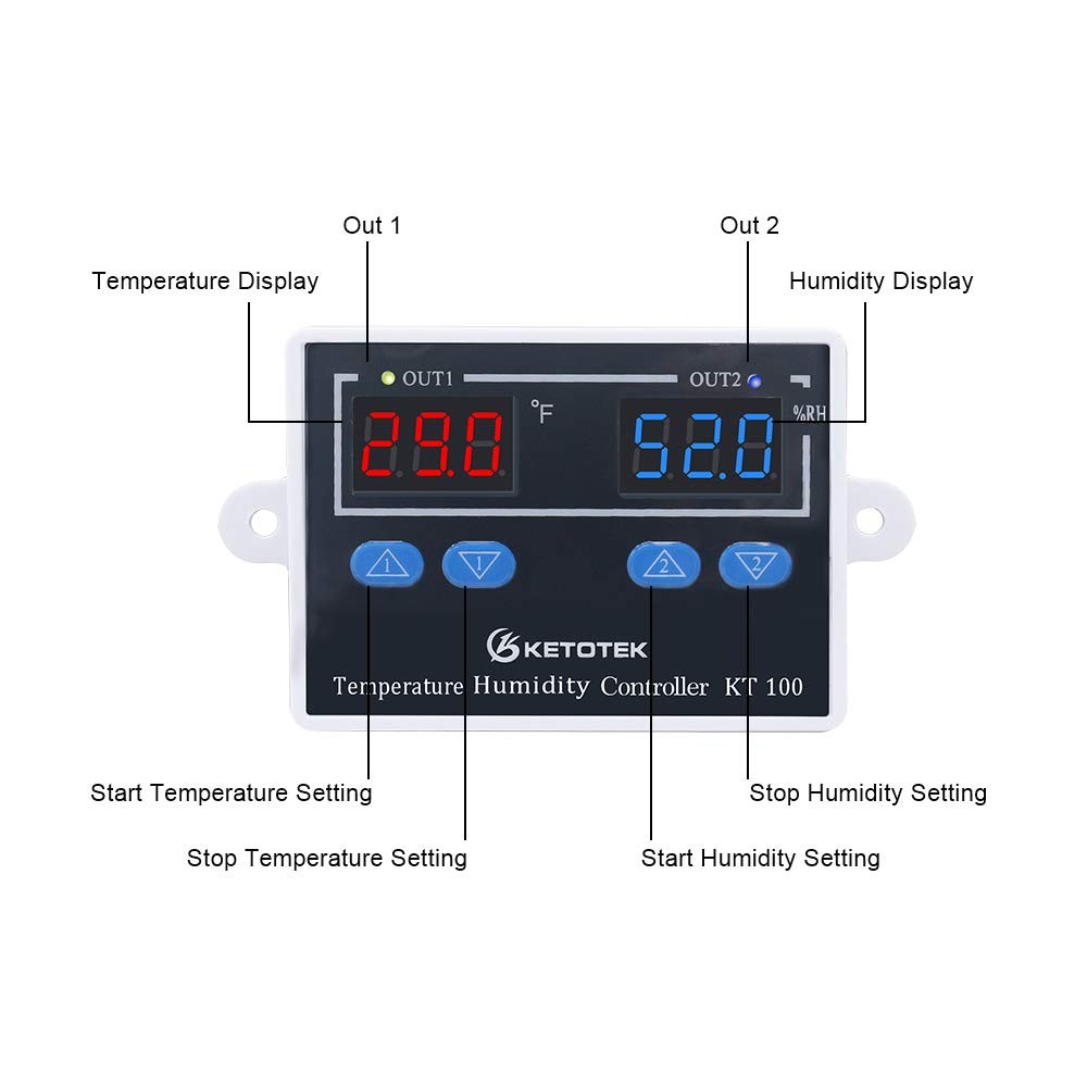 Temperature Humidity Controller Digital Thermostat Module 120V, Heating Cooli...