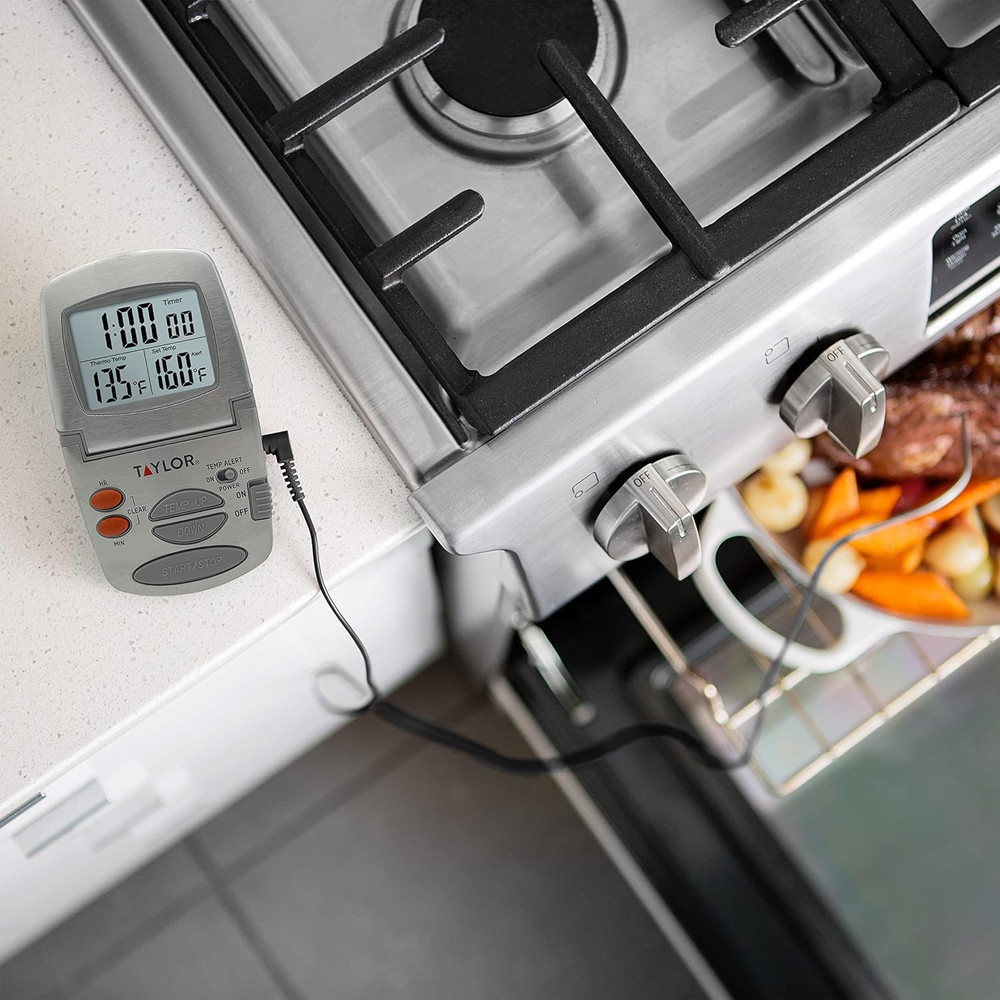 Programmable Instant-Read Wired Probe Digital Meat Thermometer, Stainless Steel