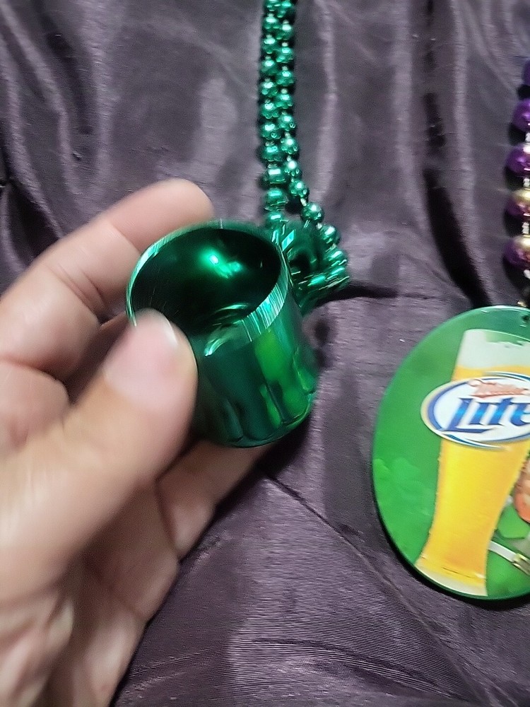 bundle of 3 Mardi Gras St. Patrick Beads Miller lite