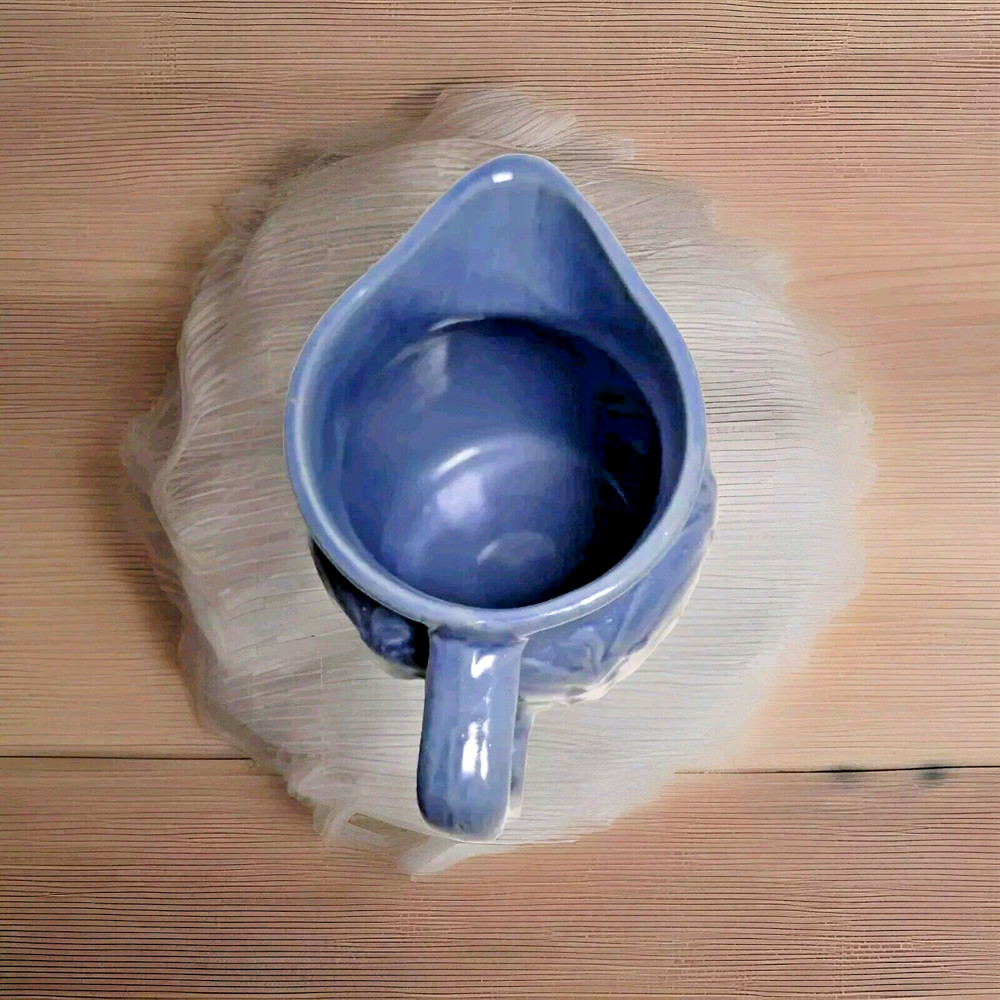 Blue Stoneware Arc Leaf Pattern Milk Pitcher Vintage Excellent Cond.