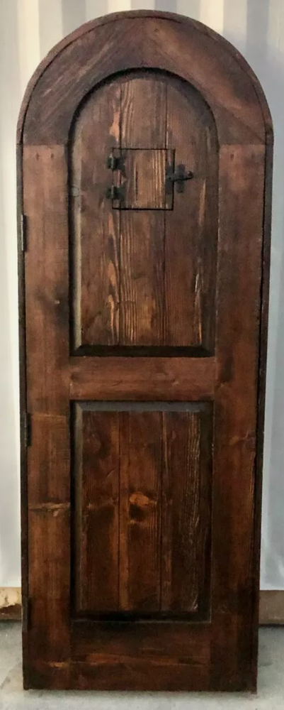 Rustic reclaimed solid lumber arched door wine room castle storybook CUSTOM