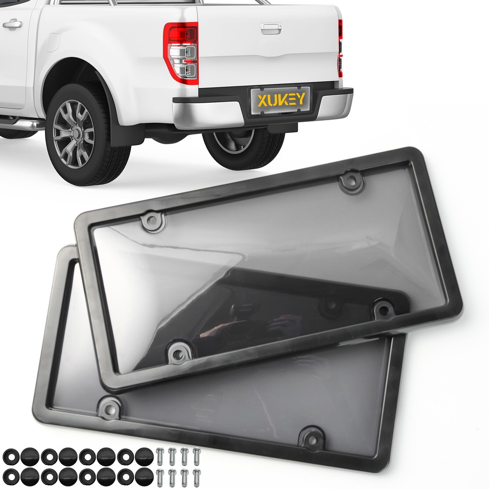 2X Unbreakable License Plate Covers+Frames Auto Tag Shield Protector Front Rear.