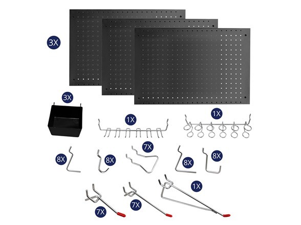 LUGO 62 PC PEGBOARD WALL ORGANIZER KIT, 24"X16" - BLACK