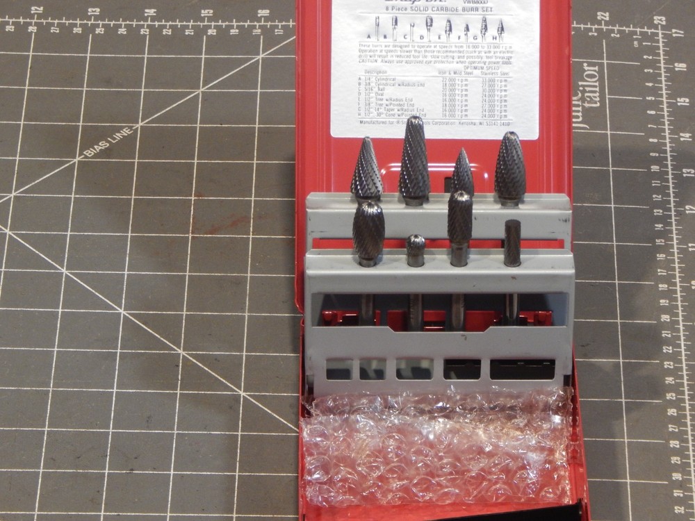 UNUSED Snap On 8Pc Solid Carbide Burr Set 1/4" Shank VWB800D Die Grinder