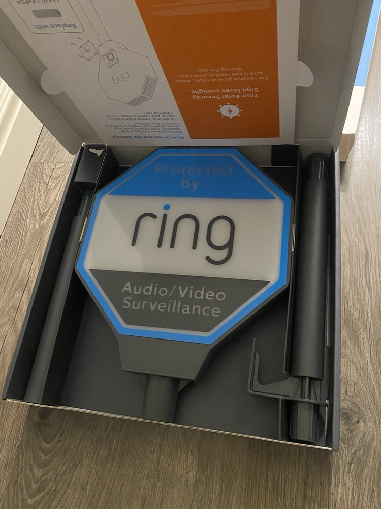 Ring Security Solar Powered Surveillance Illuminated Yard Sign Open Box