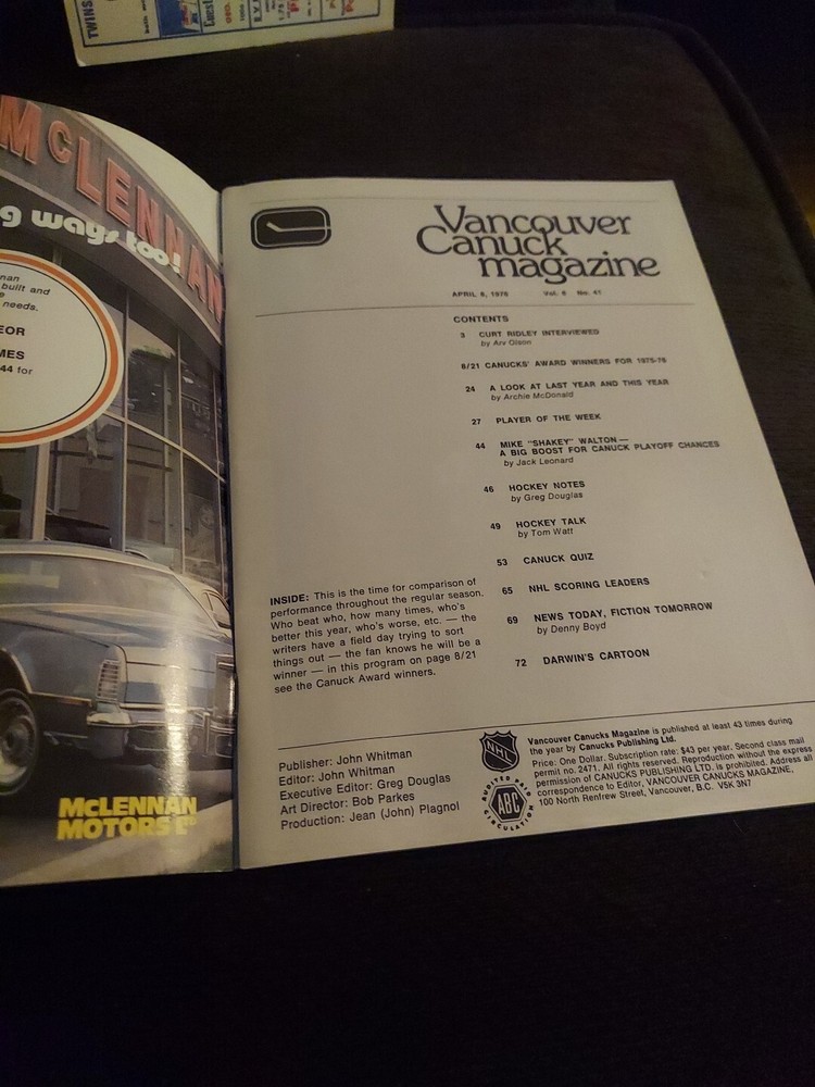 Islanders At Canucks Apr 8 1976 Playoff Program Clark Gilles Goal