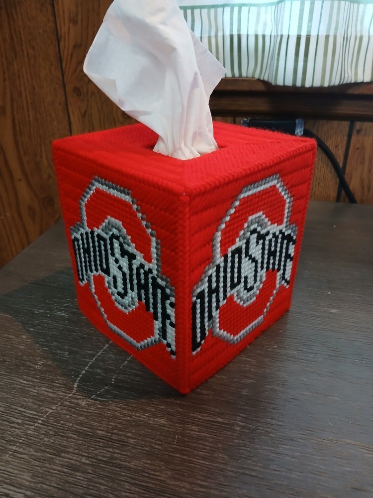 Ohio State Tissue Box Cover, Plastic Canvas