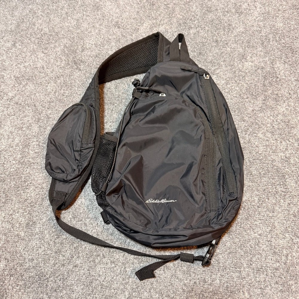 Eddie Bauer Backpack Black Sling Pack Bag Shoulder Straps Ripstop Zip Around