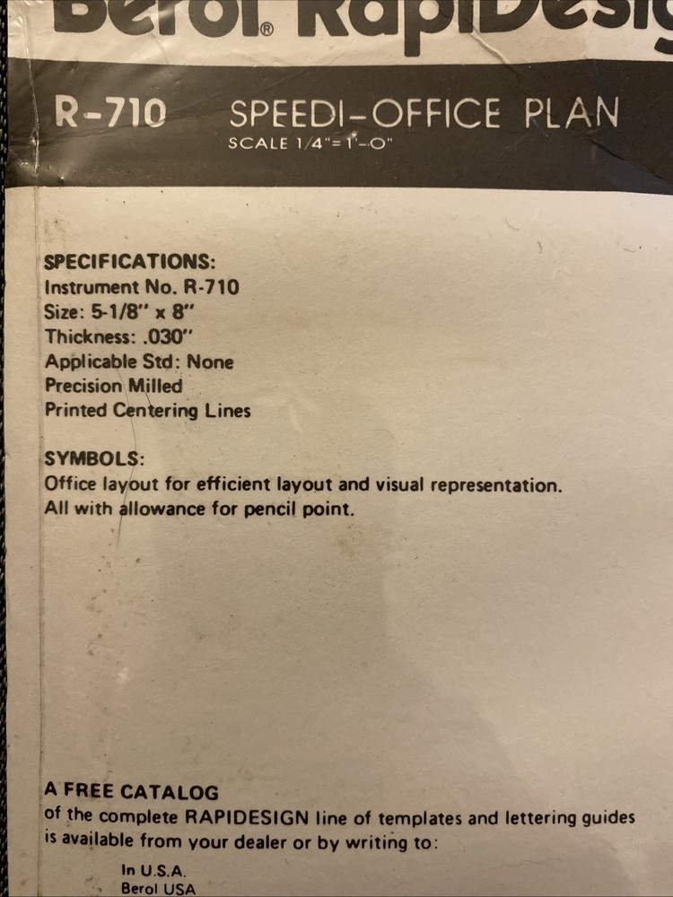 Berol Rapidesign Template - Office Layout Planner 1/4” = 1’-0” Scale - R-710