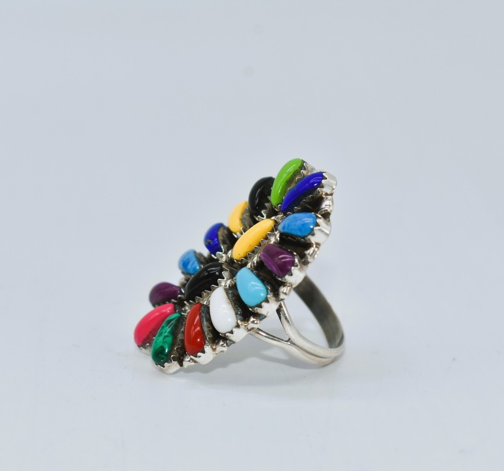 Rosana Williams Navajo Multi-Color Cluster Sterling Silver Ring Size 8-1/2
