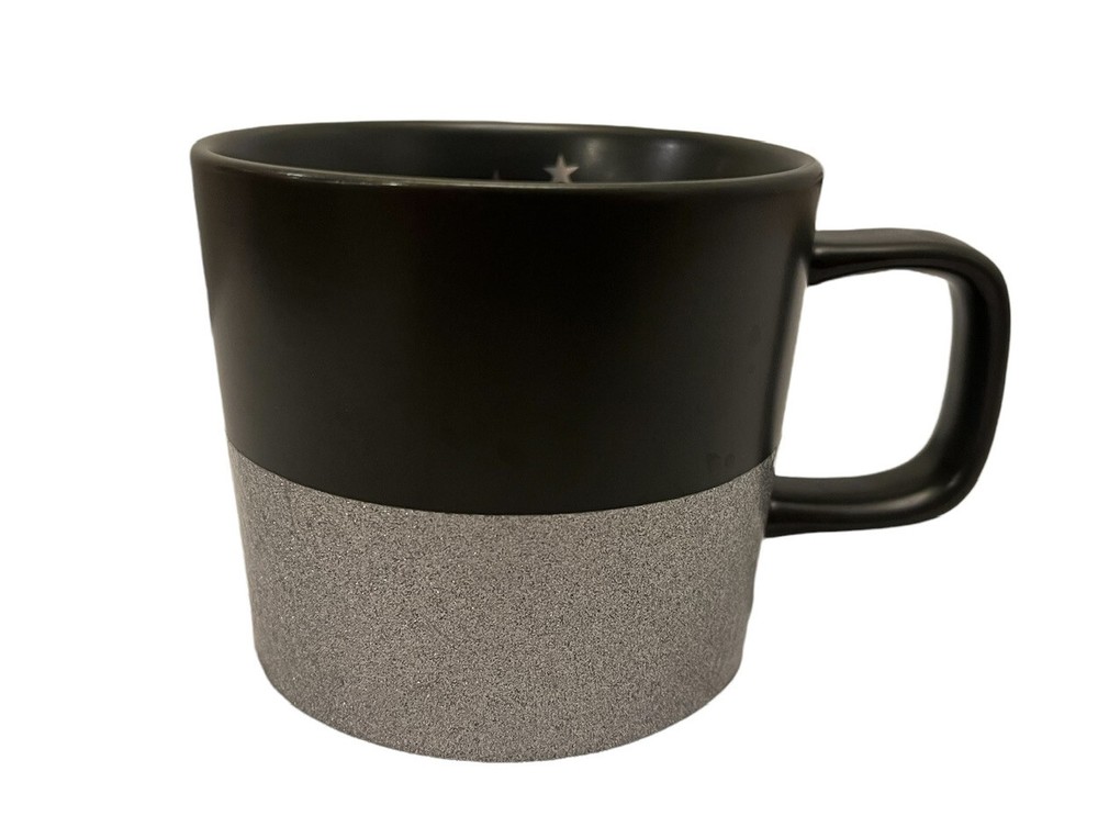 Starbucks Ceramic Mug Black Silver Sparkle Glitter Mug 12oz Great Shape