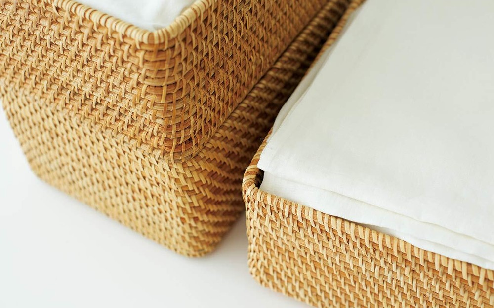 MUJI Overlapping Rattan Rectangular Basket Extra Large (V) Approx. Width 36 x De