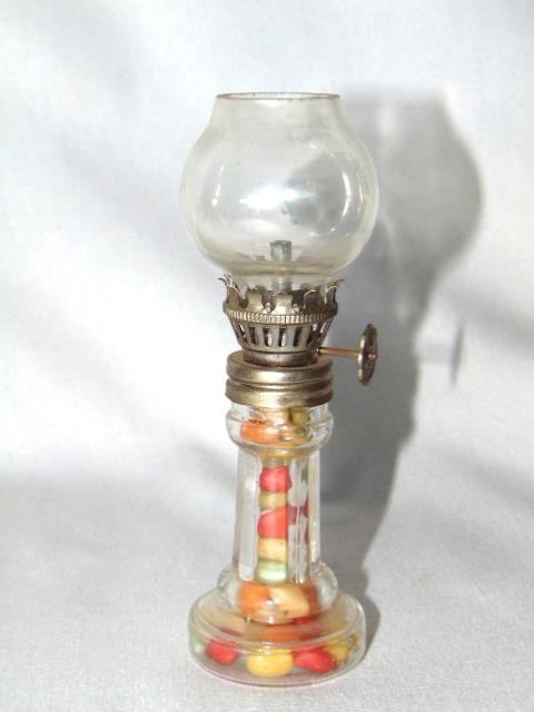 Vintage Glass Candlestick Globe Lamp CANDY CONTAINER, Filled With Candy Pellets