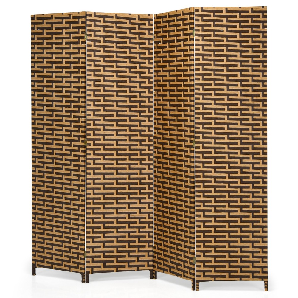 4 Panel Folding Room Divider Weave Fiber Privacy Partition Screen 6' Tall