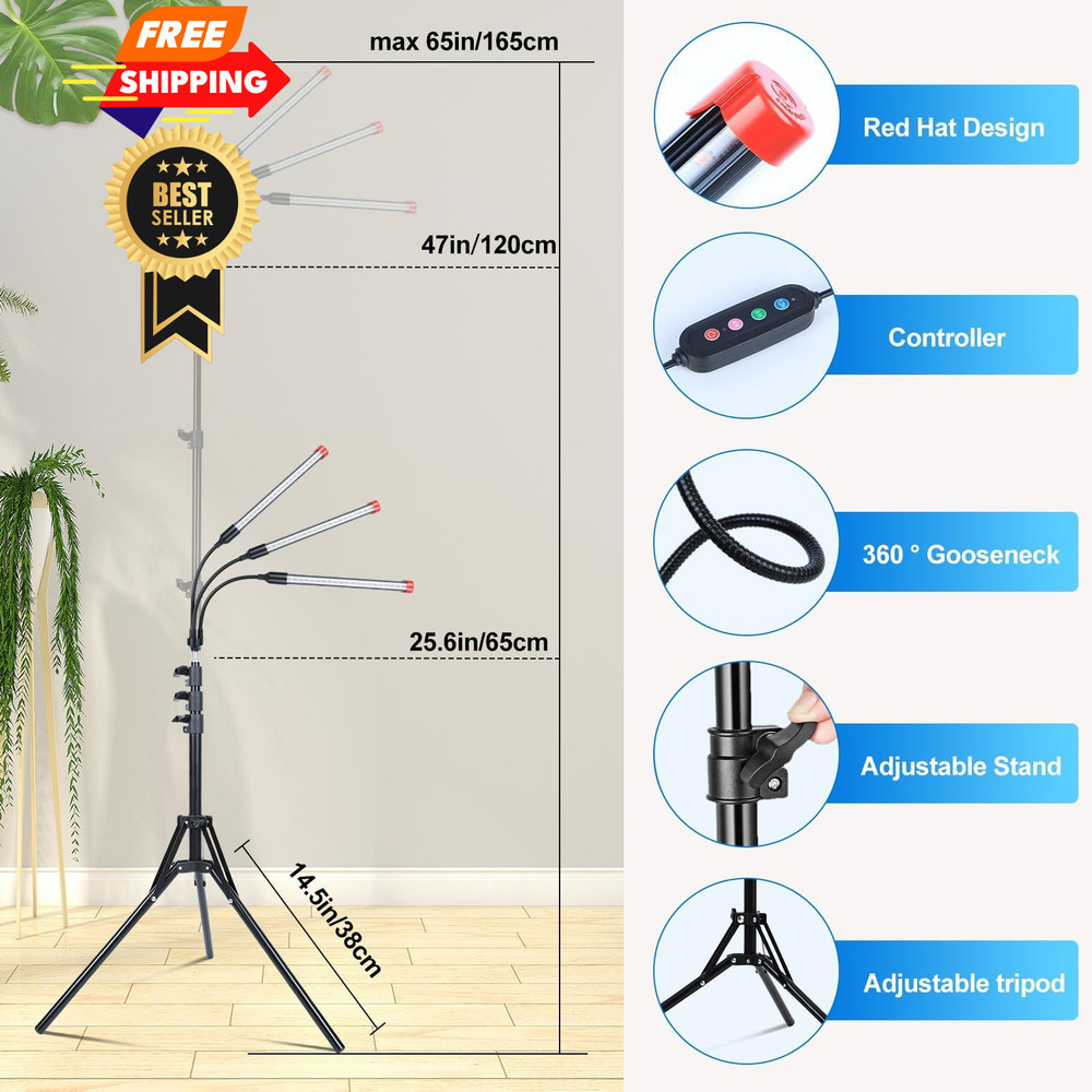 Orchbloom 3Head Grow Light with Stand, 5-Mode Timer Stand(27W), Black