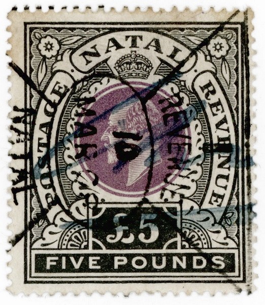 (I.B) Natal Revenue : Duty Stamp £5 (1902)