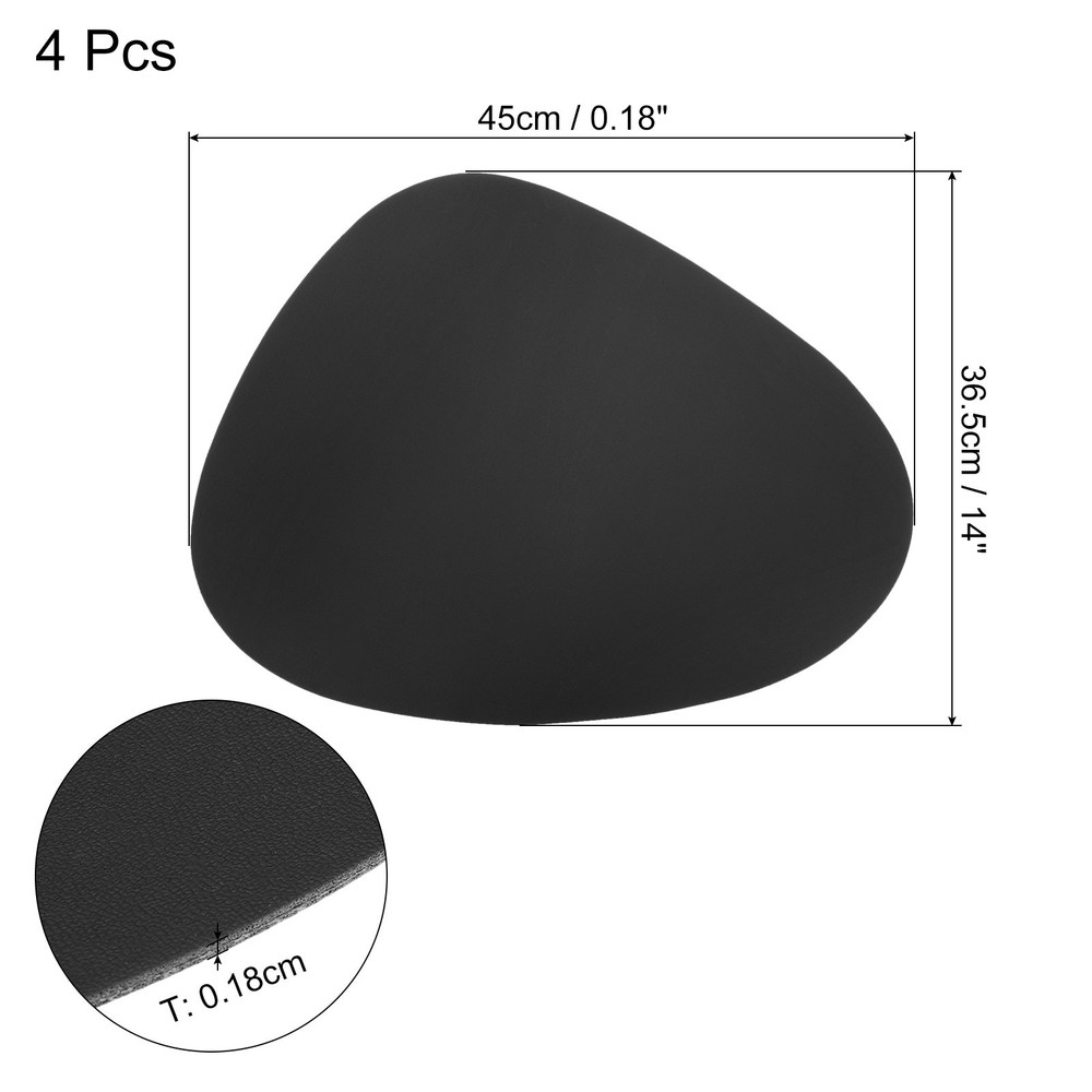 4Pcs Faux Leather Placemats for Dinner Table, Drop-Shaped Mats (Black)