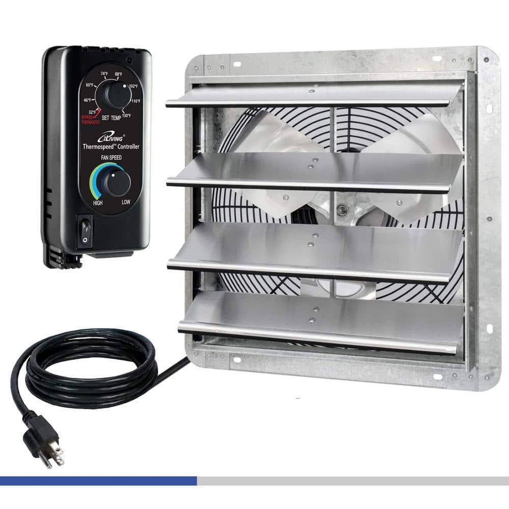 Shutter Exhaust Fan 16 in. Wall Mount Thermostat Variable Speed Control 1200 CFM