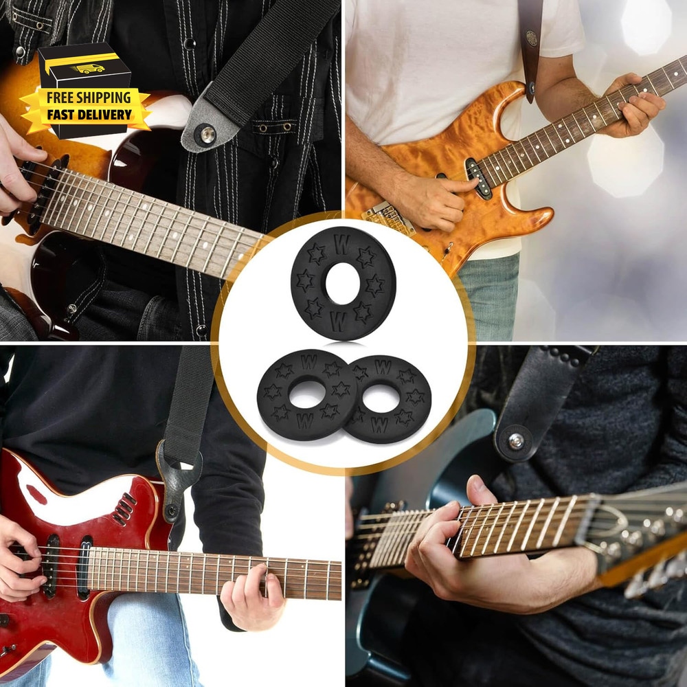 16PCS Guitar Strap Blocks, Guitar Protector Block, Rubber Strap Locks, Black Sil