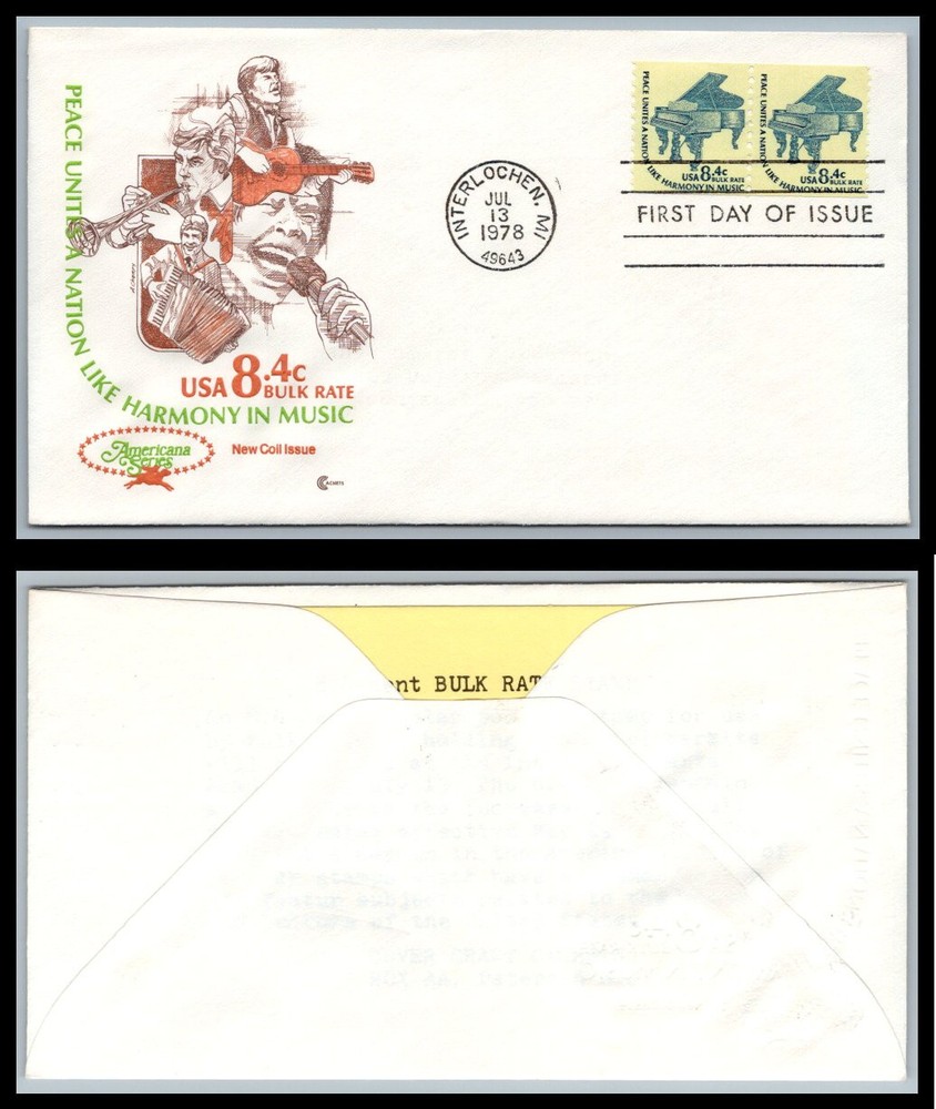 US FDC # 1615C  8.4c Piano pair  CCCachets   1978, 9p8209