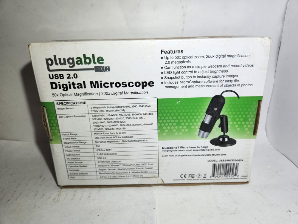 20x-200x USB Digital Microscope 2MP Resolution for Windows/Mac