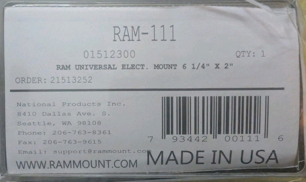 RAM Mount RAM-111U Double Socket Arm 2.5" Round Base 6.25" x 2" Rectangular Base