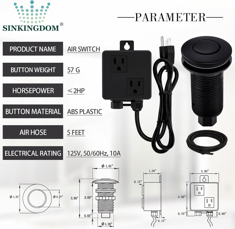 Garbage Disposal SinkTop Air Switch Kit with Long ButtonBrass