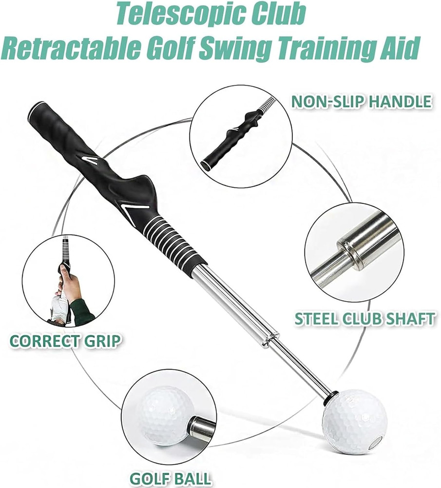 Retractable Golf Swing Training Aid Right-Handed Grip Trainer w Click Feedback