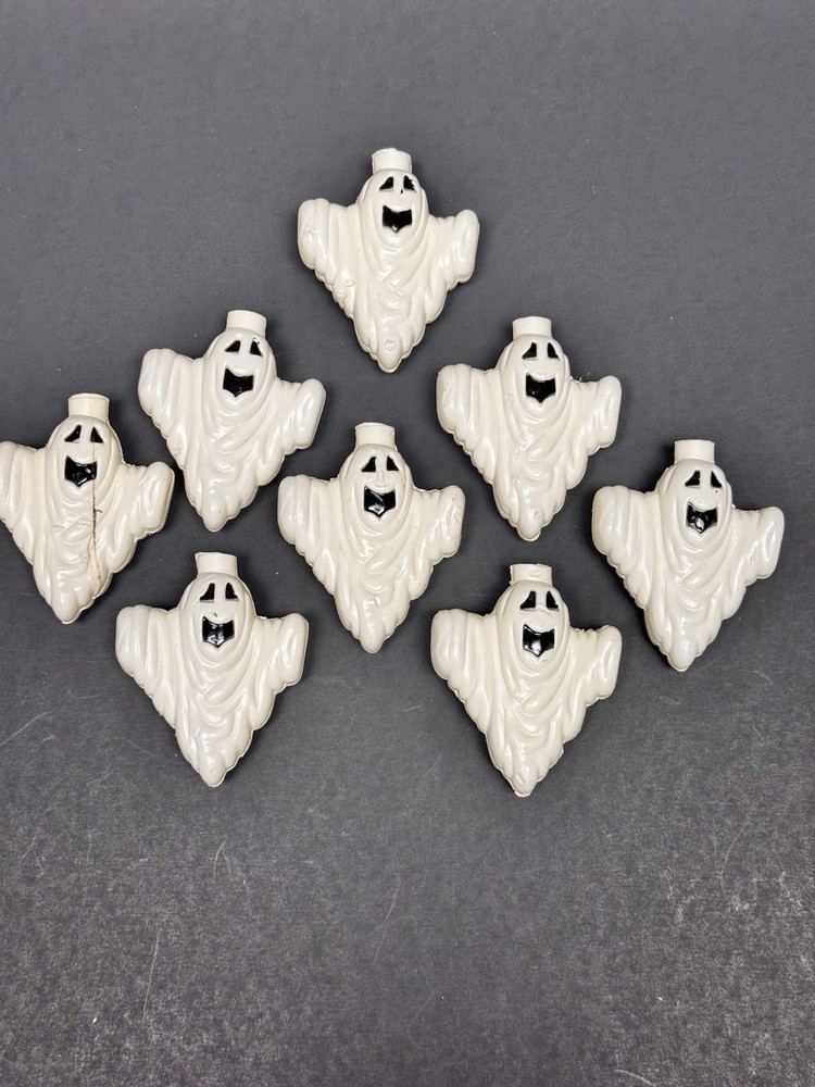 8 Vintage Halloween Plastic Blow Mold Ghost String Light Covers 2.25”