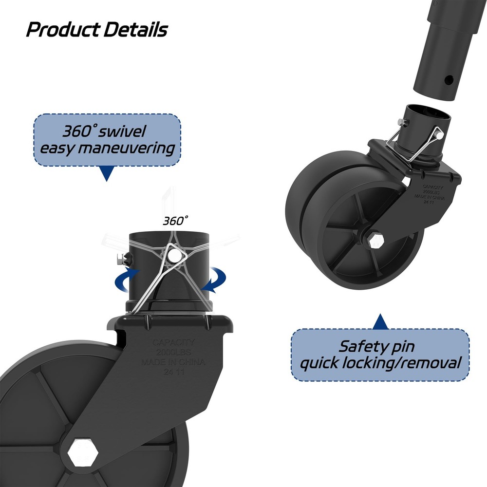 2000lbs Dual 6" Trailer Jack Swivel Caster, Wheel Replacement with Pin Black