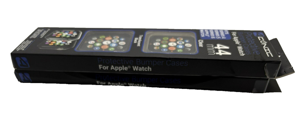 Aconic Protective Bumper Cases for Apple Watch 44mm Clear & Translucent Black