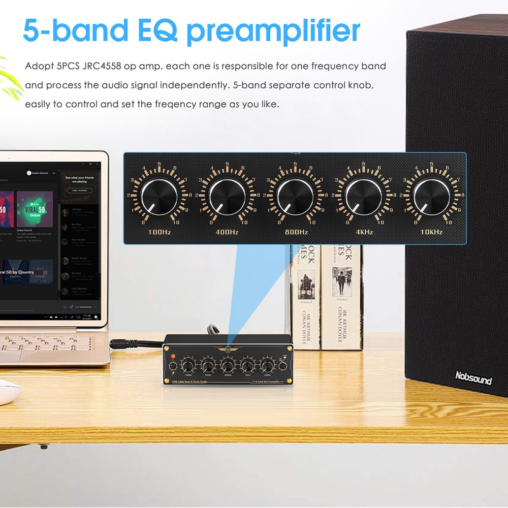 Compact 5-Band EQ Preamp Equalizer Stereo Audio Processor for Amplifier/Speaker