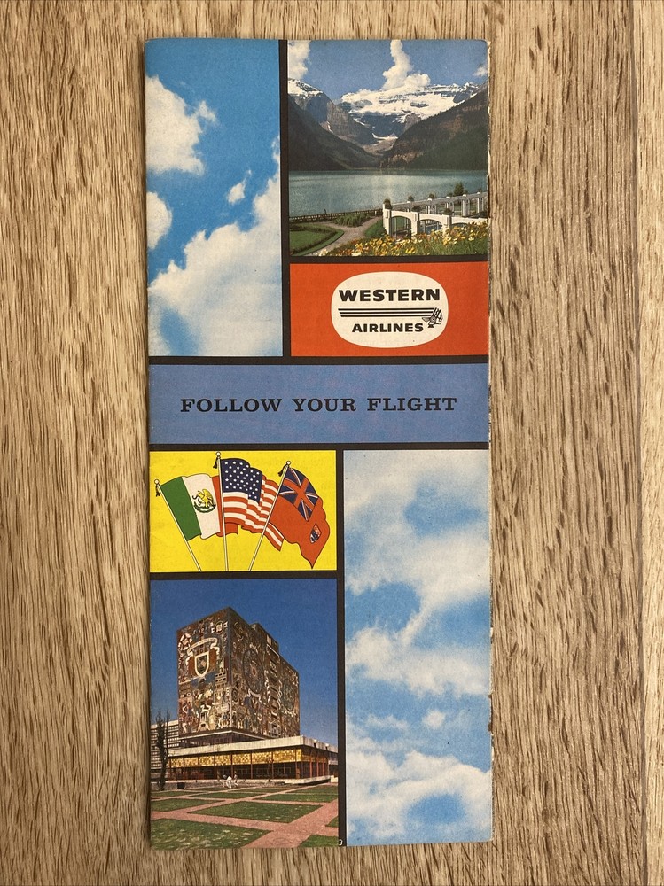 Western Airlines System Route Map and Information Guide 1960s Fold Out Maps