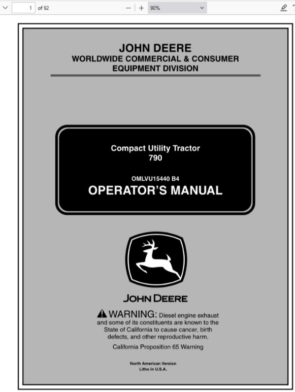 JOHN DEERE 790 TRACTOR OWNERS SERVICE REPAIR WORKSHOP TECHNICAL MANUAL PDF USB
