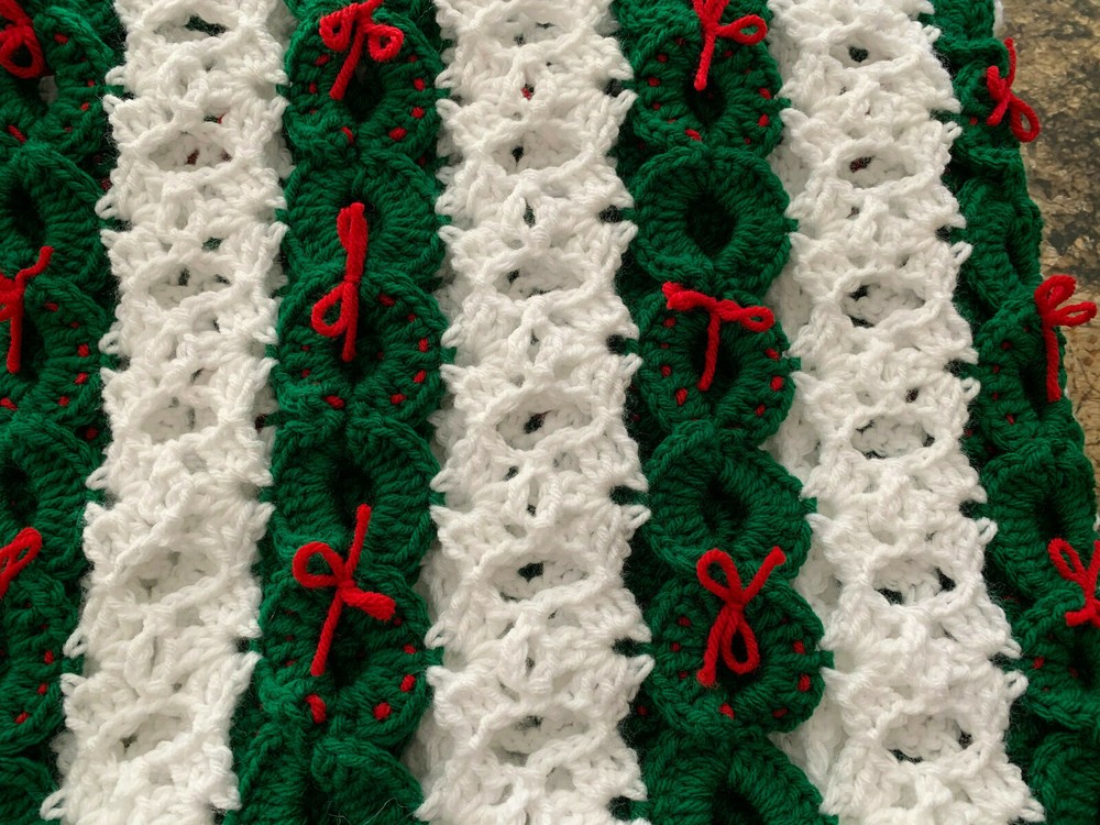 Handmade Home Crocheted Afghan - Holiday Wreath