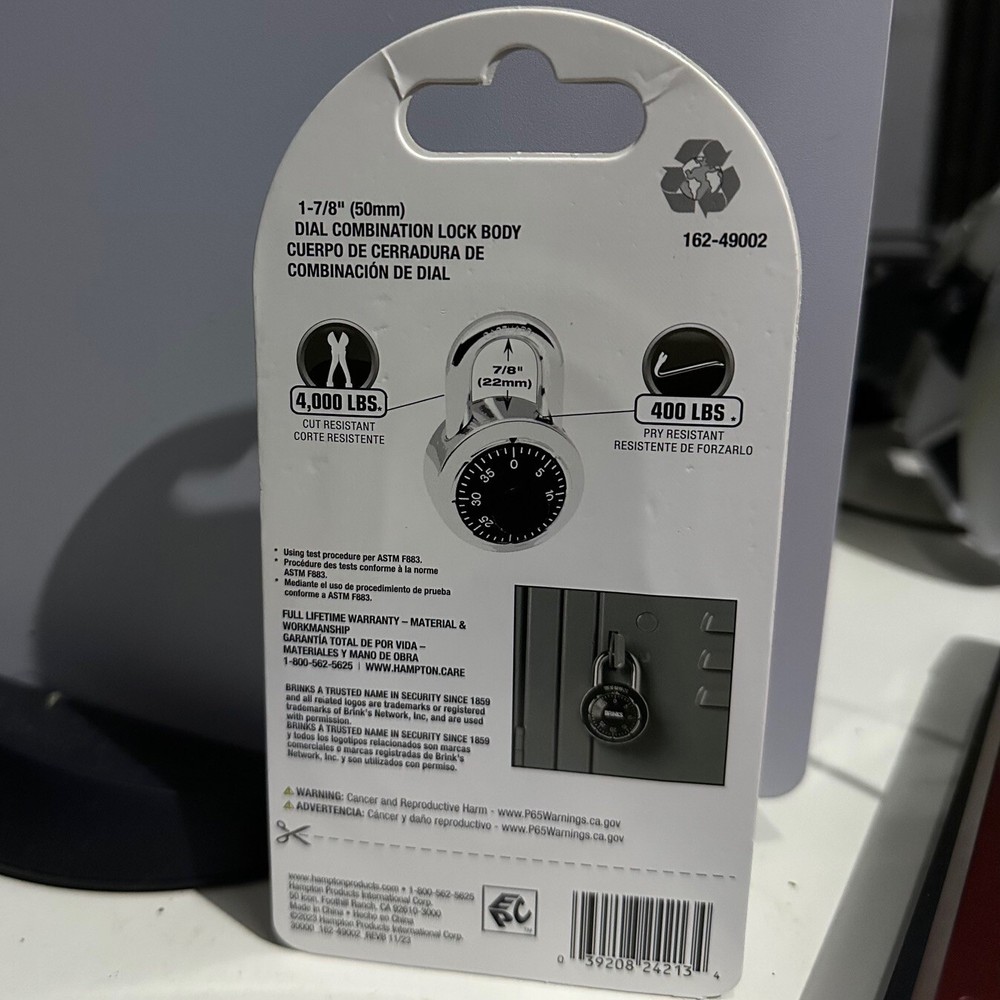 Brinks Combination Padlock – 4,000 lbs Cut Resistance | Keyless Security