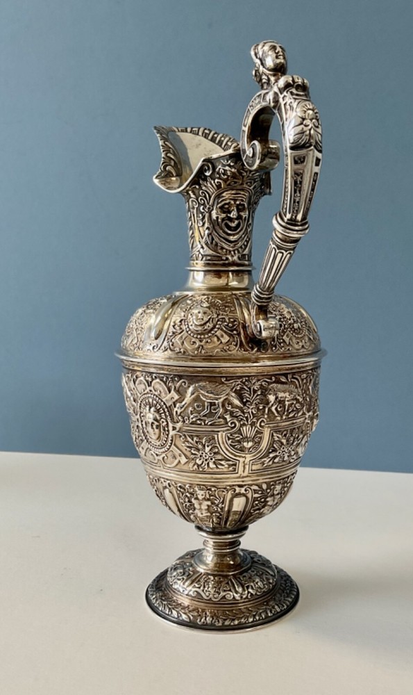 Antique Solid Silver Cellini Ewer Victorian