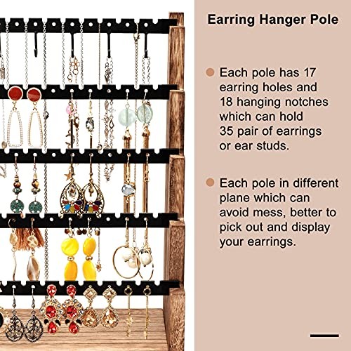 Earring Organizer, 5 Layer Earring Holder Organizer with Metal Rustic Brown