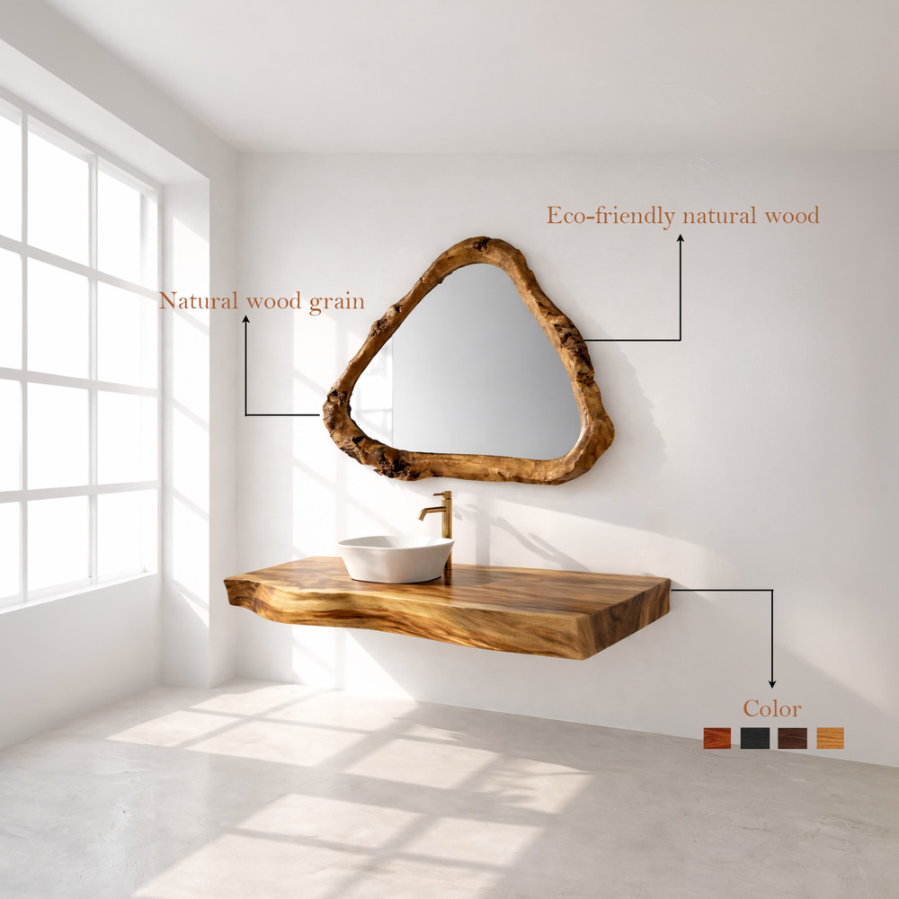 Bathroom Vanity Modern Live Edge Solid Wood Countertop Sink Top Bathroom
