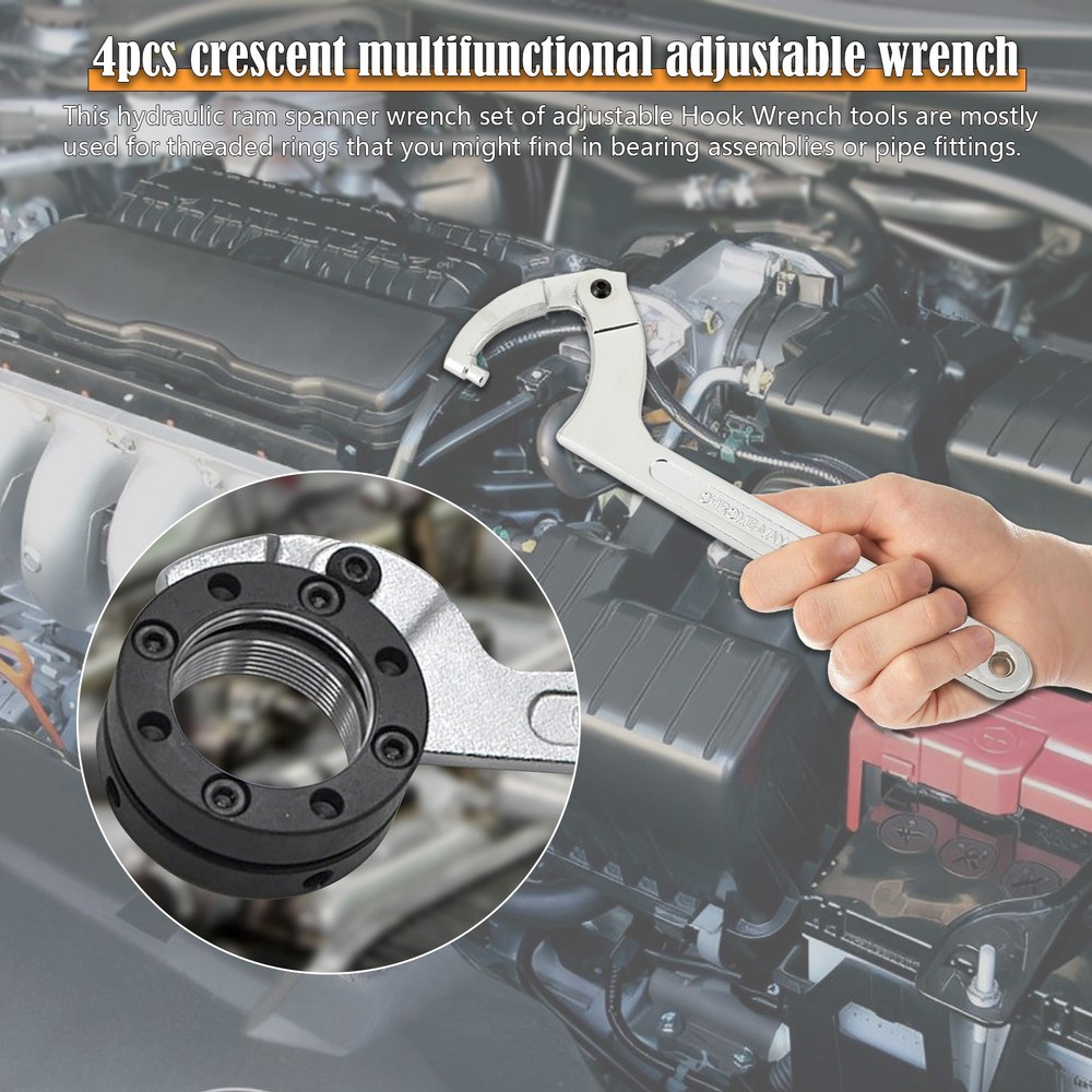 4x Adjustable Spanner Hook Wrench for Hydraulic Ram Cylinder Mechanical Machine