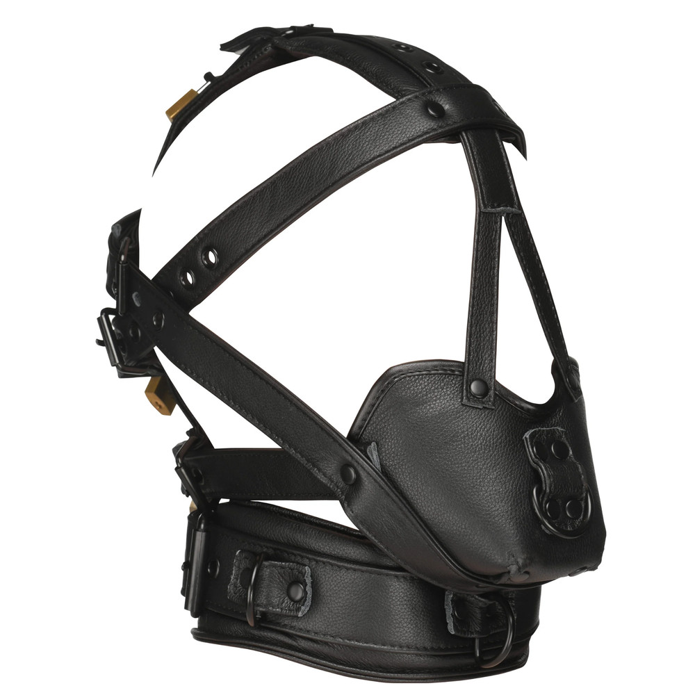 Adjustable Lockable Leather Head Harness with Muzzle BDSM Restraint Fetish Play