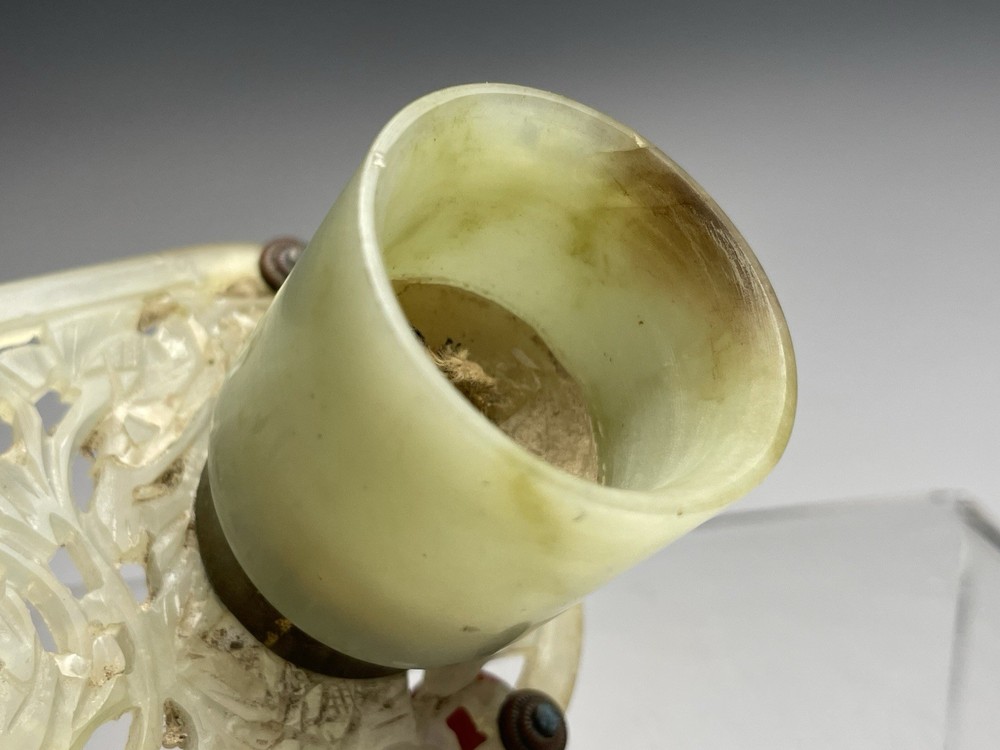 Unusual Jade & Glass Bead Candle Holder